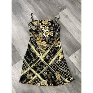 Princess Polly Lucci Mini Satin Dress Black Floral Gold Size 0